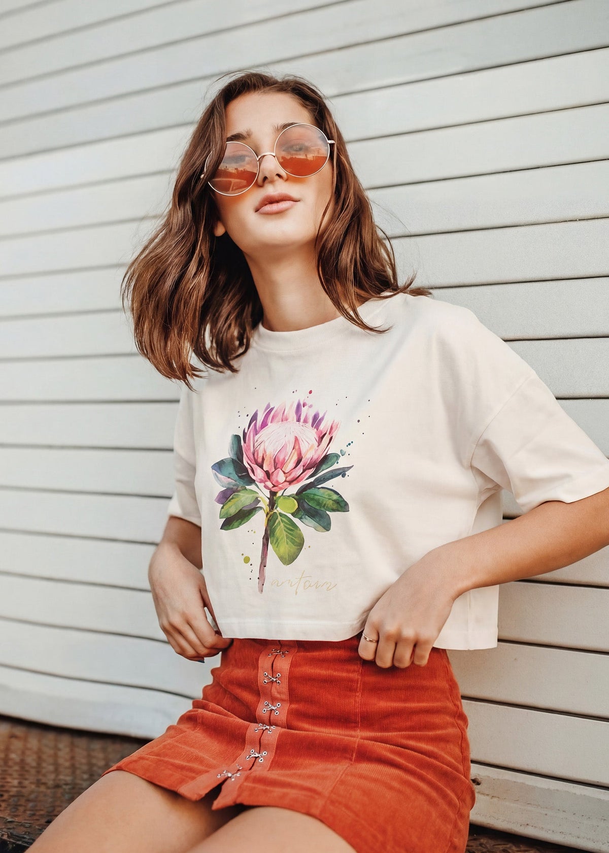 iCotton Printed Oversized Crop Tee