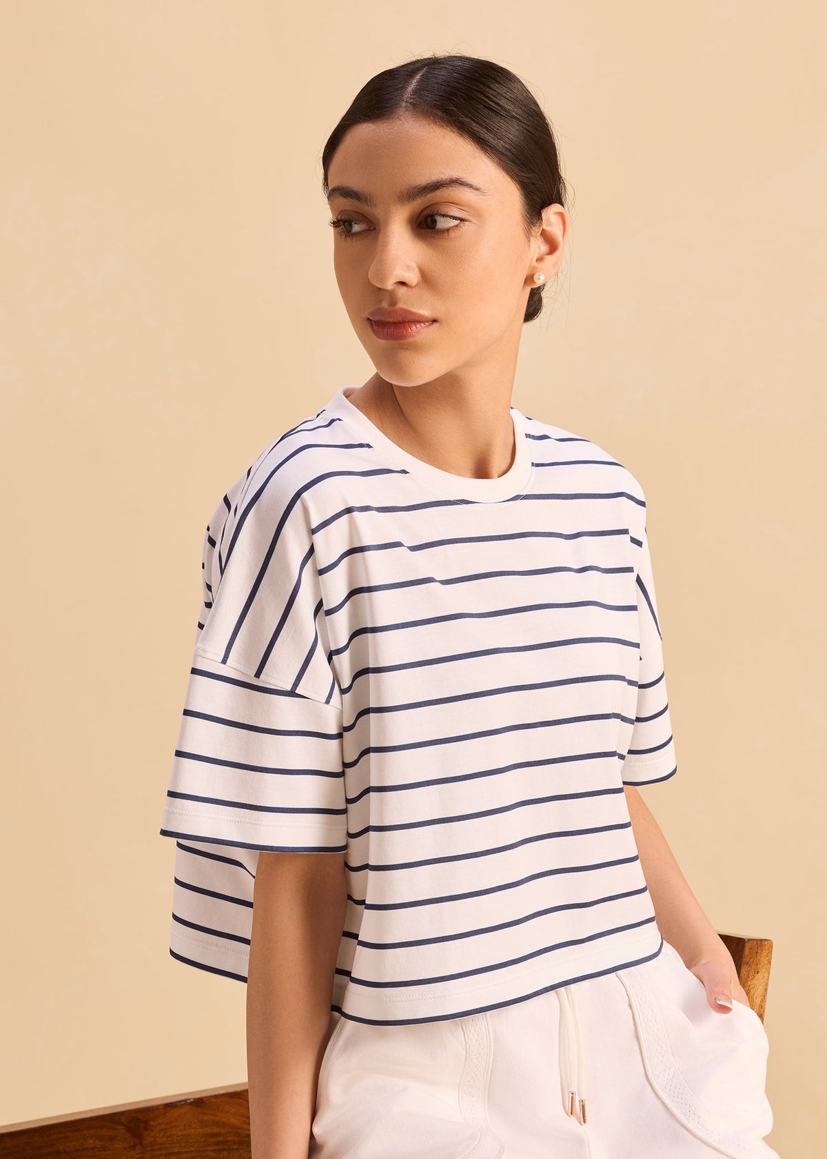 iCotton Striped Nautical Oversized Crop Tee
