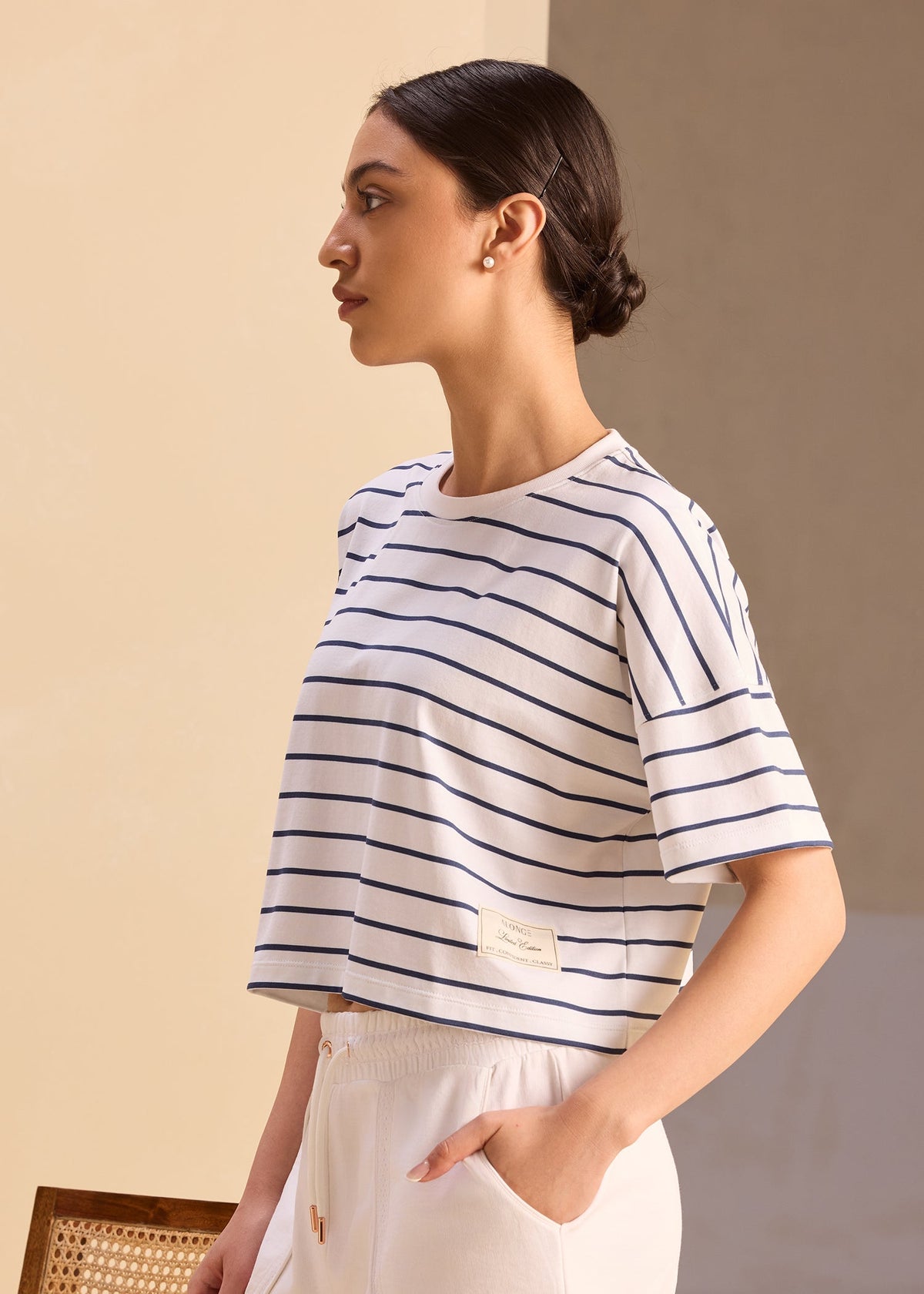 iCotton Striped Nautical Oversized Crop Tee