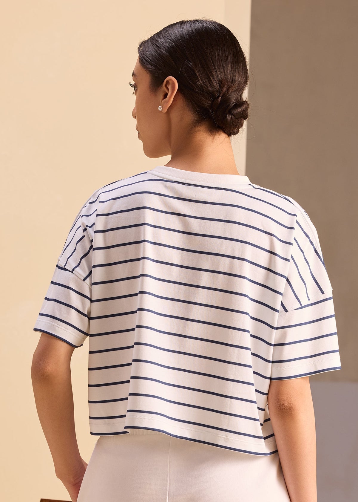 iCotton Striped Nautical Oversized Crop Tee