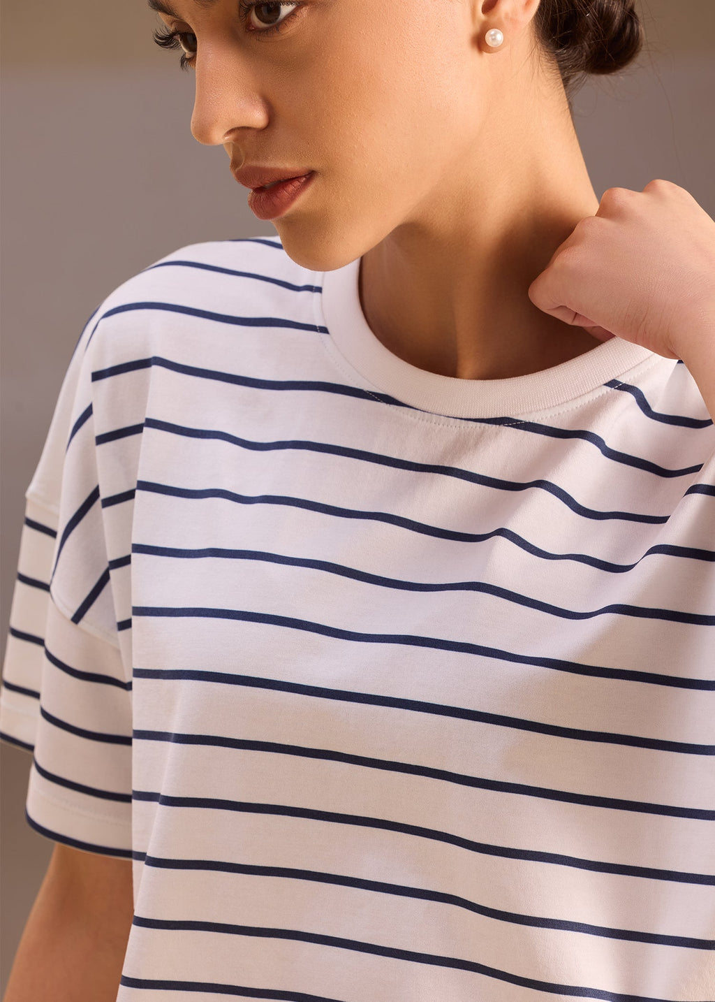 iCotton Striped Nautical Oversized Crop Tee