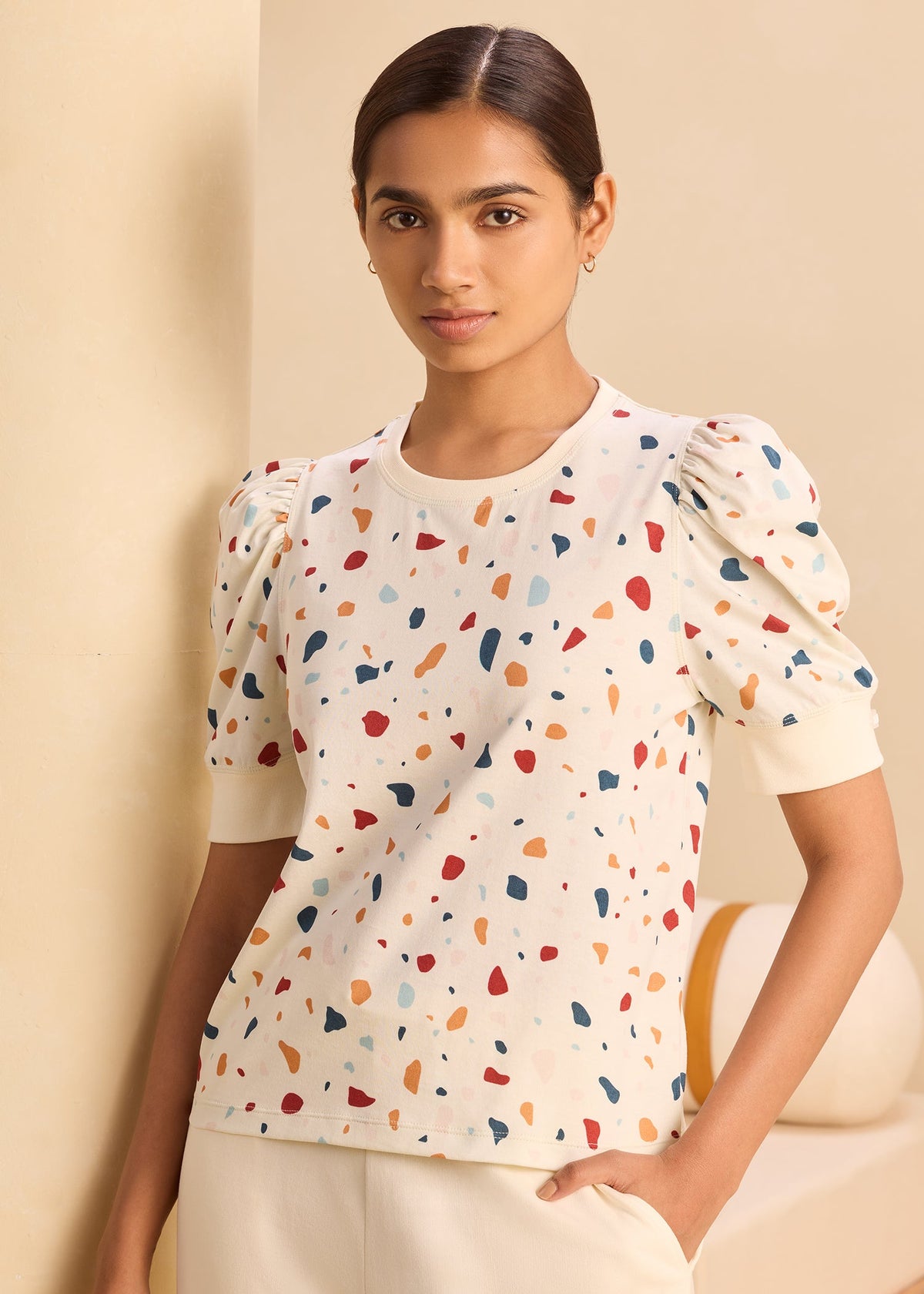 iCotton Terrazzo Pouf Sleeve Top