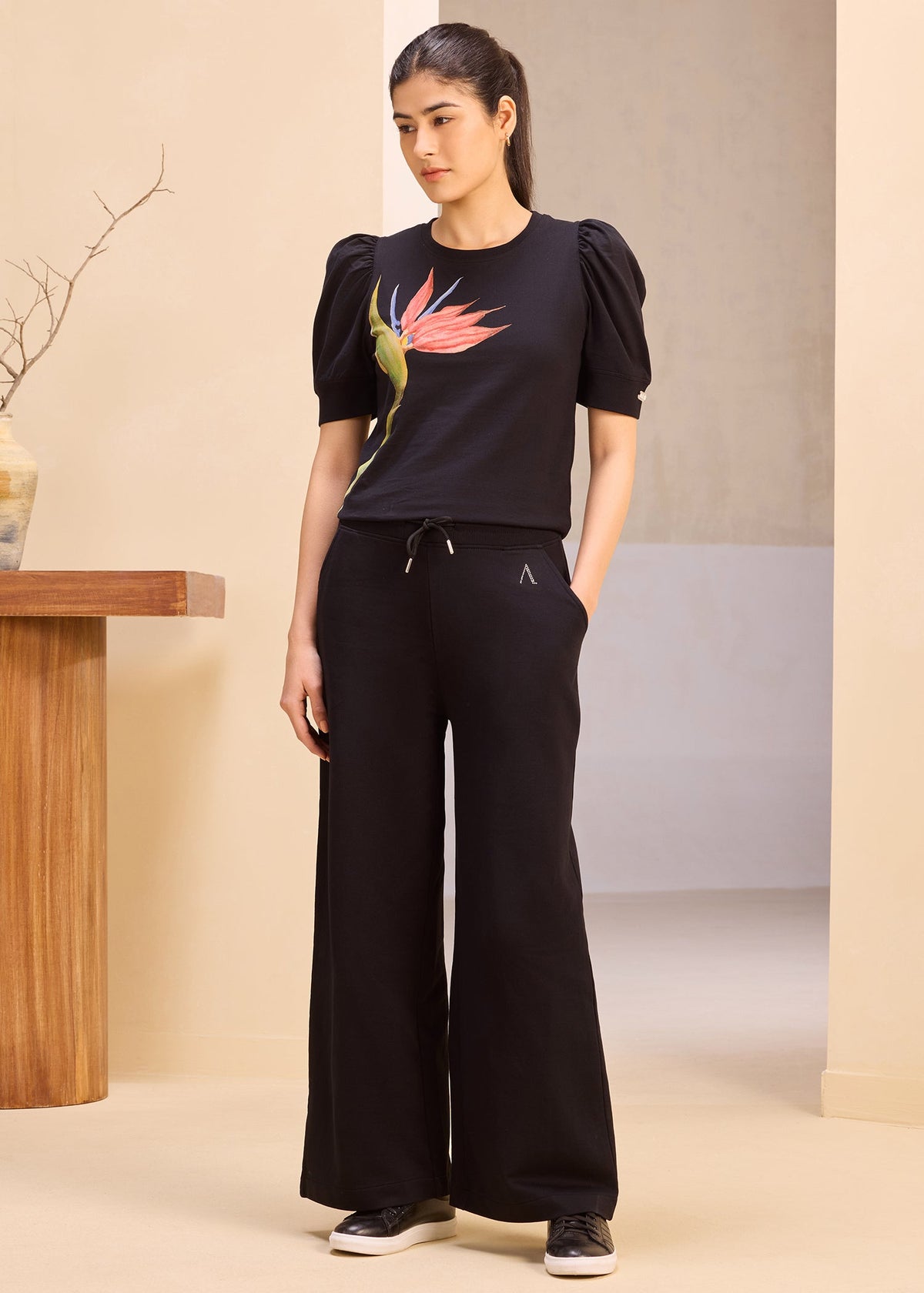 iCotton Print Pouf Sleeve Top