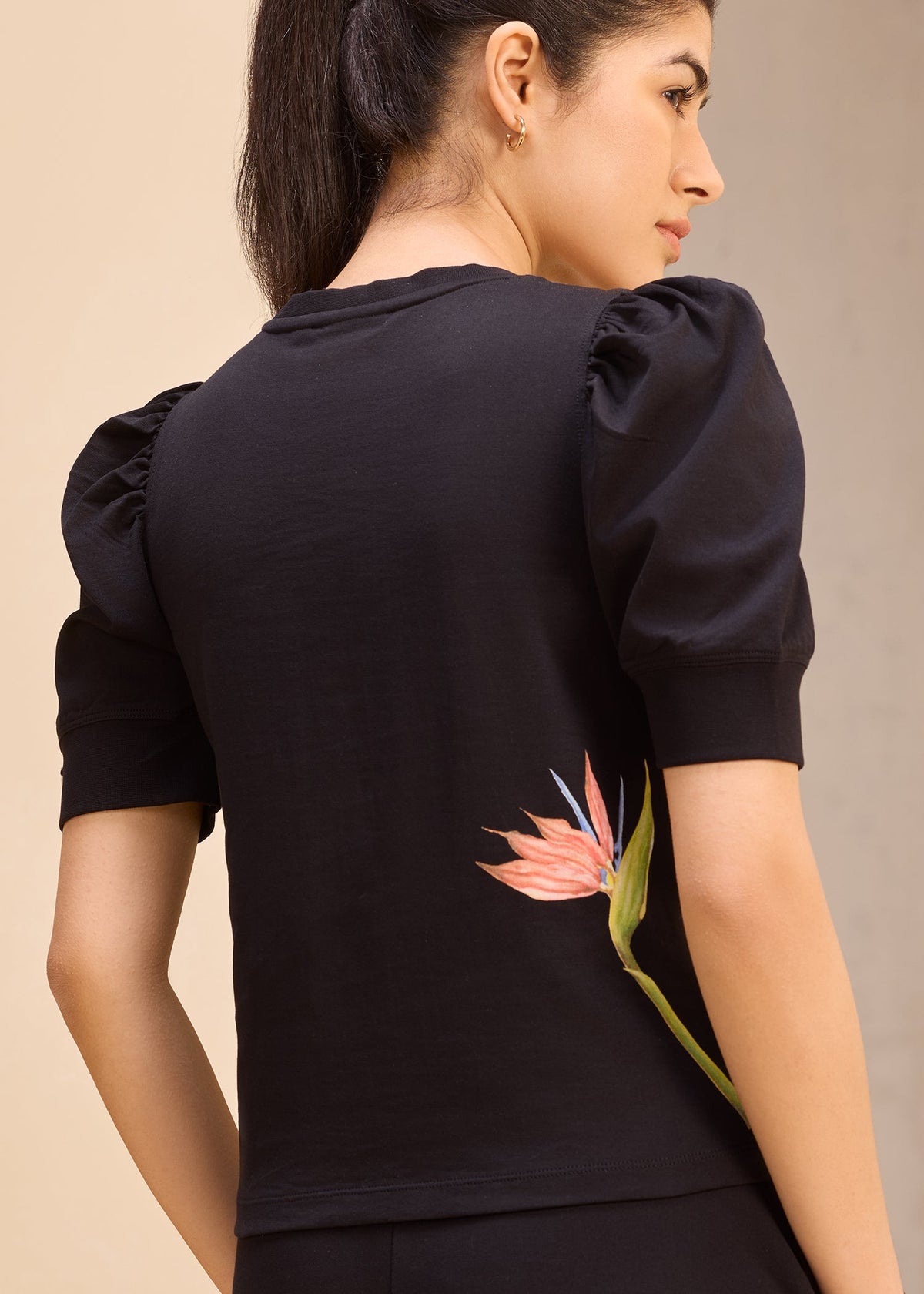 iCotton Print Pouf Sleeve Top