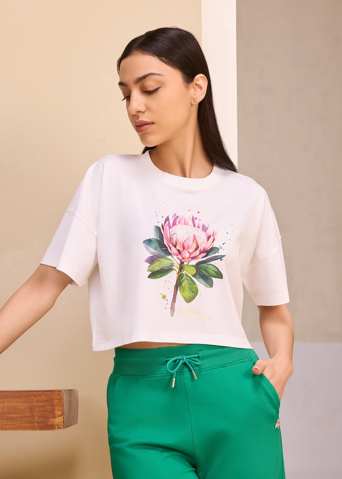 iCotton Printed Oversized Crop Tee