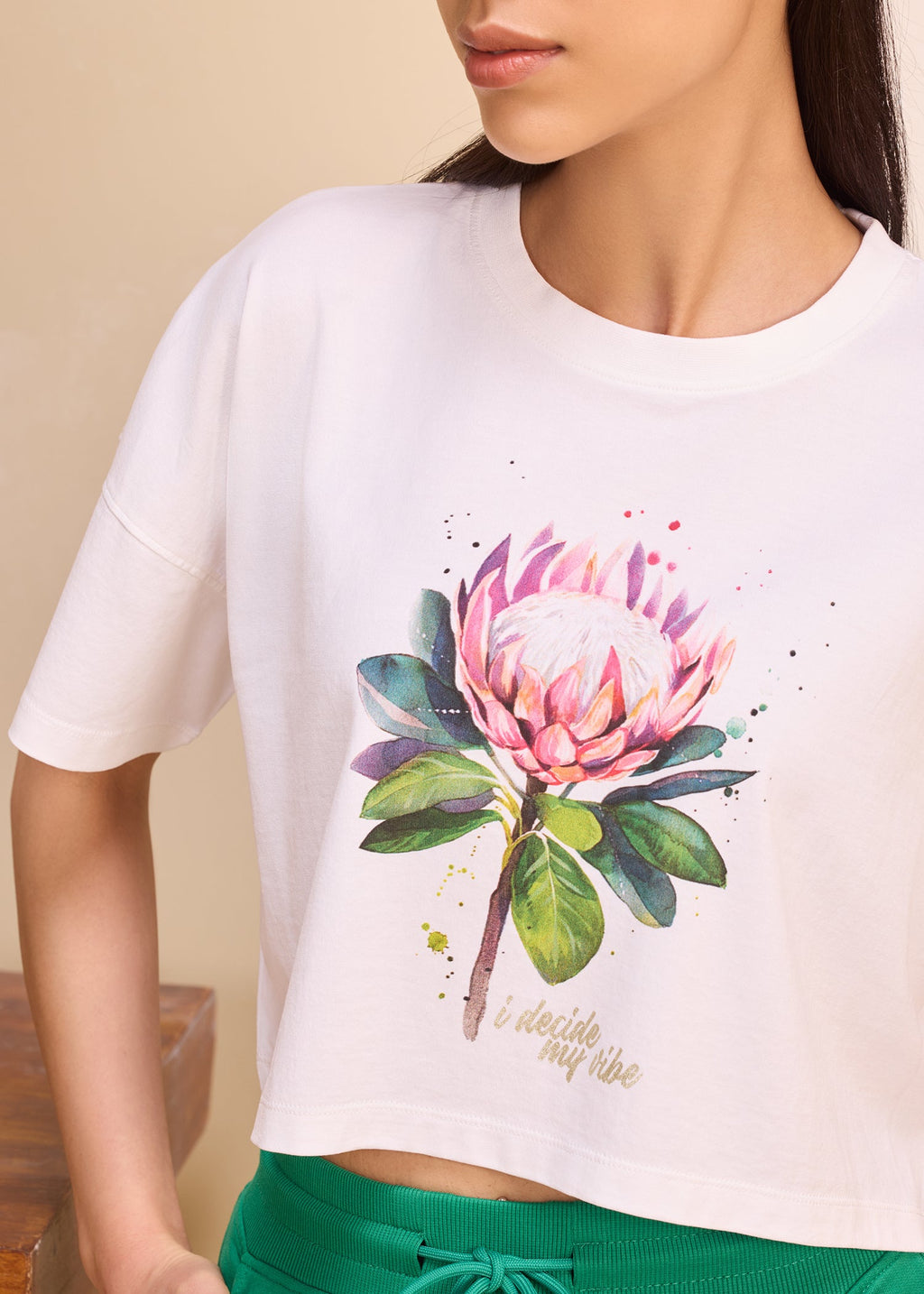 iCotton Printed Oversized Crop Tee