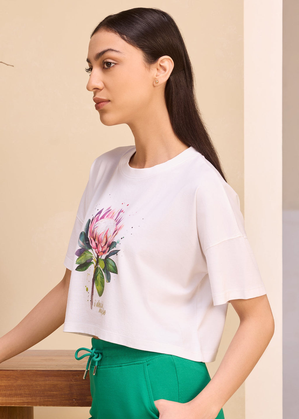 iCotton Printed Oversized Crop Tee