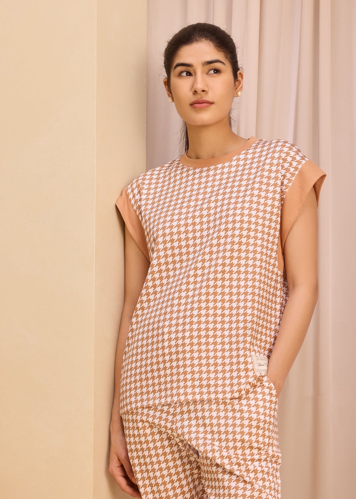 iCotton Houndstooth Oversized Muscle Tee