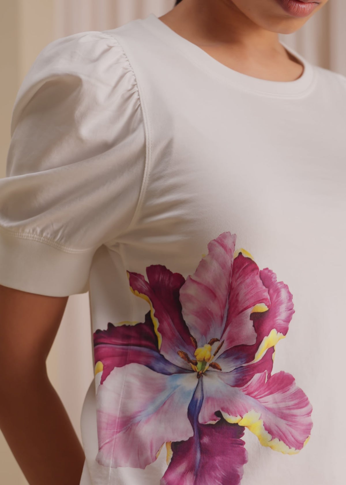 iCotton Print Pouf Sleeve Top
