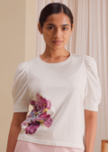 iCotton Print Pouf Sleeve Top